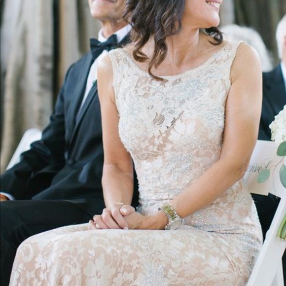 Jovanni Lace and Rhinestone Fitted Nude Dress - Picture 4 of 5